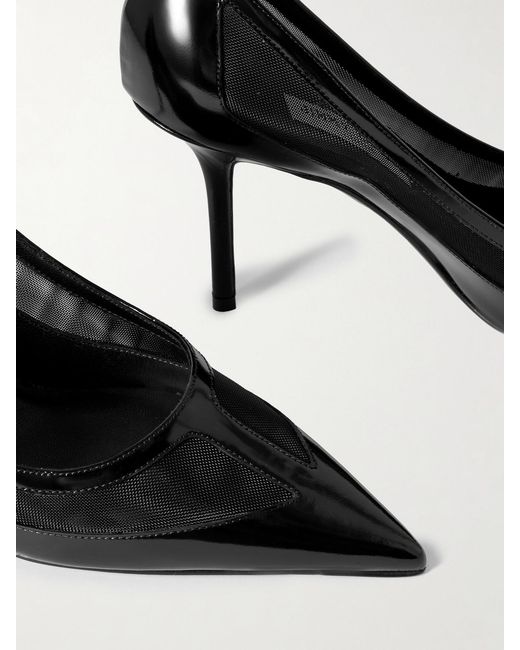 Jimmy Choo Black Love 85 Mesh-Trimmed Patent-Leather Pumps
