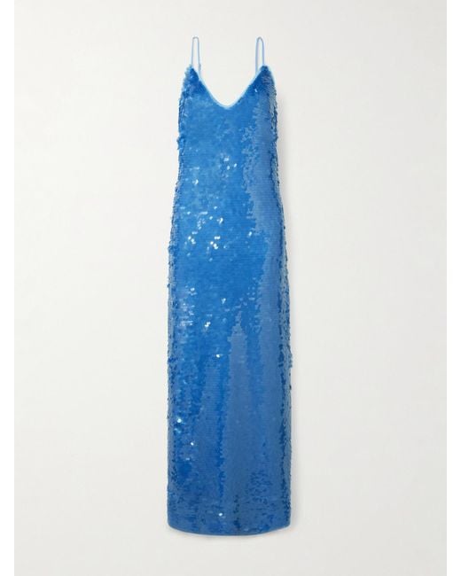 ALÉMAIS Blue Stellar Sequined Recycled-Tulle Midi Dress