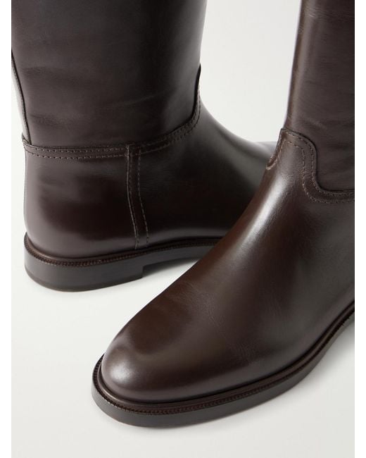 Brunello Cucinelli Black Bead-Embellished Wool-Trimmed Leather Ankle Boots