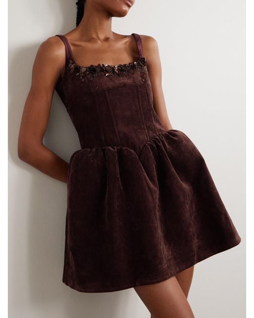ShuShu/Tong Red Embellished Velvet Mini Dress
