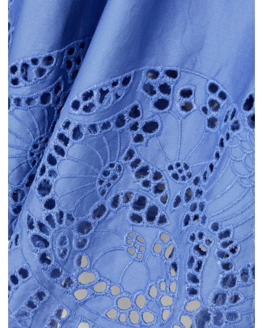 Thierry Colson Blue Scarletta Pleated Broderie Anglaise Cotton-Poplin Blouse