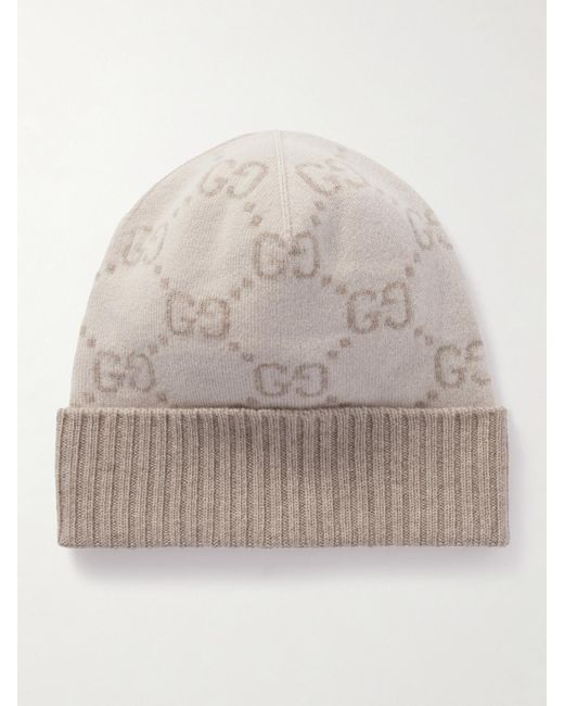 Gucci Natural Jacquard-Knit Cashmere Beanie