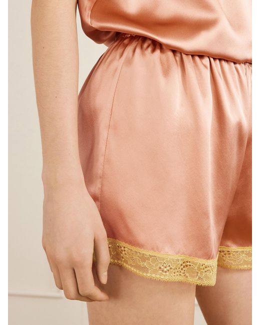 Eres Pink Pretty Lace-Trimmed Silk-Satin Shorts
