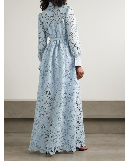 Self-Portrait Blue Belted Corded Lace Maxi Dress