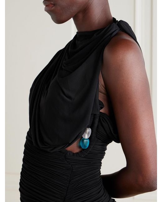 Christopher Esber Black Beach Glass Ruched Asymmetric Jersey Mini Dress