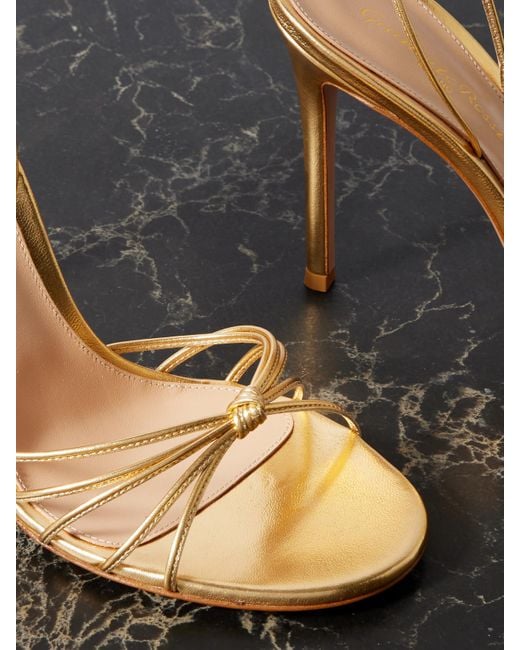 Gianvito Rossi 105 Lace-Up Metallic Leather Sandals