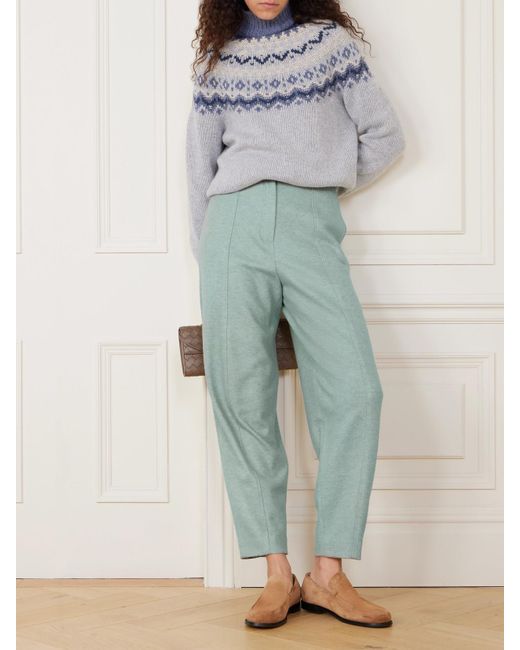 Loro Piana Green Pleated Tapered Cashmere-Blend Pants