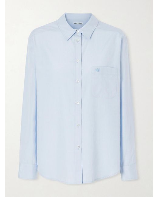Blazé Milano Blue Pajot Anabas Embroidered Silk And Cotton-Blend Poplin Shirt