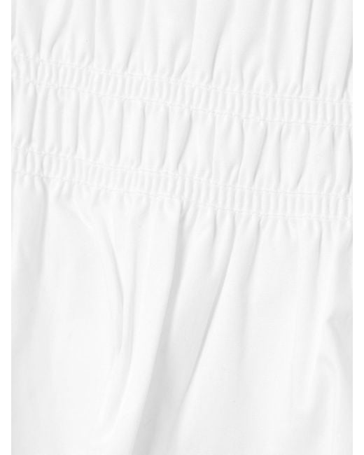 Staud White Culver Shirred Cotton-Blend Poplin Peplum Top