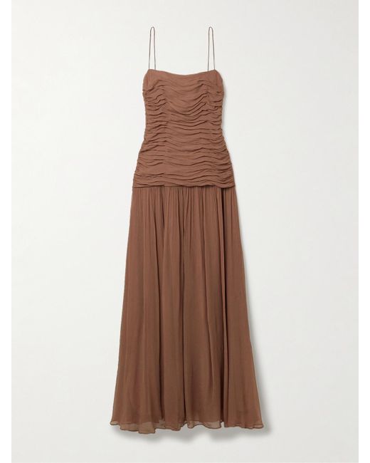 Staud Brown Dalton Maxikleid Aus Krepon Mit Raffungen