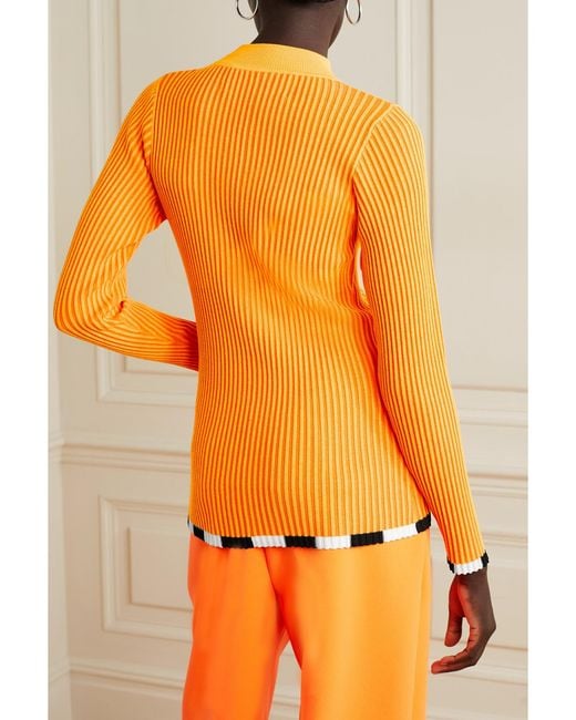 Christopher John Rogers Orange Color-Block Ribbed Wool-Blend Sweater
