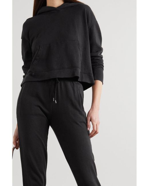 James Perse Black Cropped Cotton-Jersey Hoodie