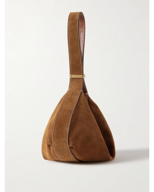 Staud Brown Demy Leather-Trimmed Suede Shoulder Bag