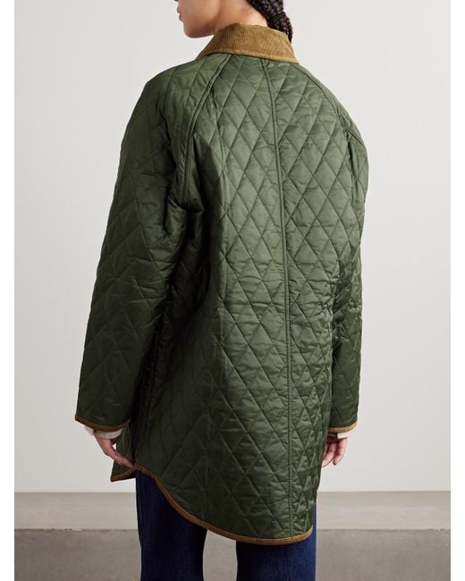 Barbour Green Liddesdale Cotton Corduroy-Trimmed Padded Quilted Shell Jacket