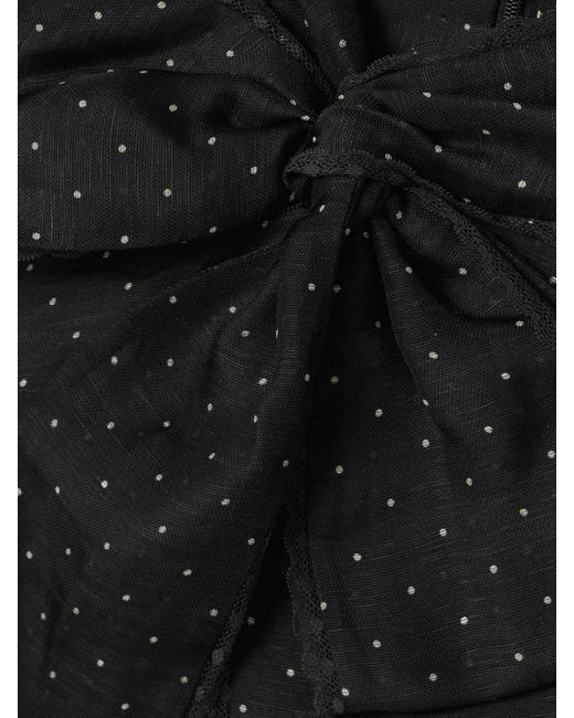 Zimmermann Black Pussy-Bow Lace-Trimmed Polka-Dot Linen And Silk-Blend Organza Blouse