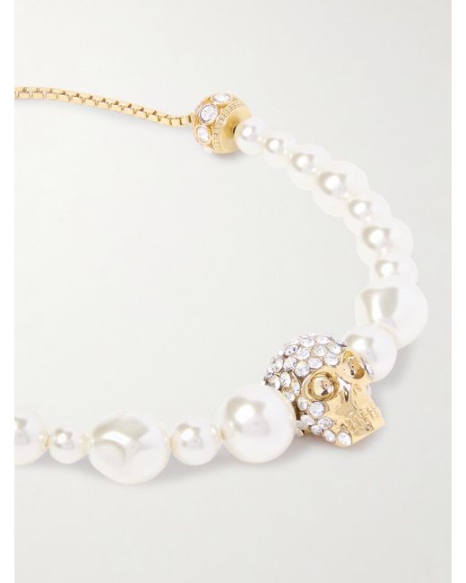Alexander McQueen Natural Goldfarbenes Armband Mit Kristallen Und Kunstperlen