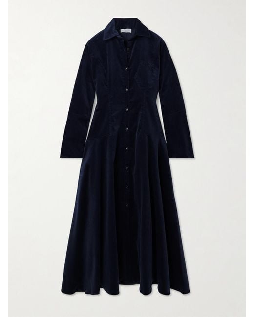 Violante Nessi Blue Weyant Belted Cotton-Corduroy Midi Dress