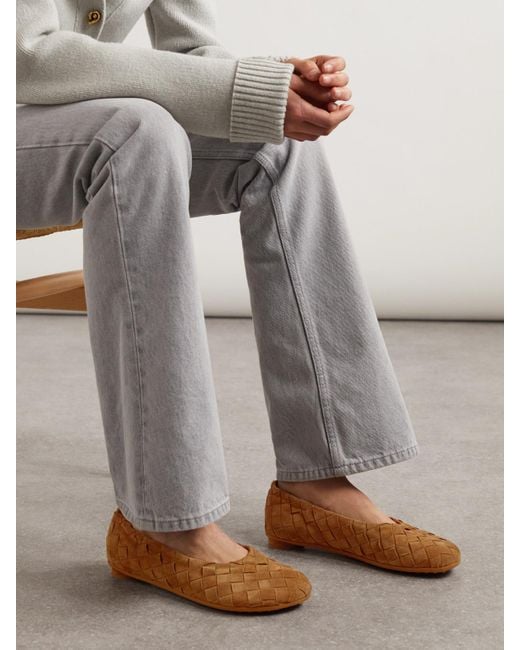 Bottega Veneta Brown Atomic Intrecciato Suede Ballet Flats