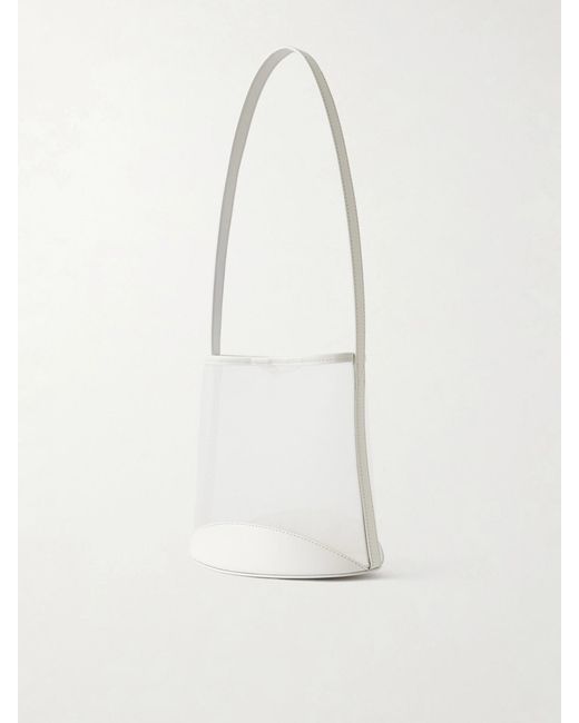 Neous White Pardalis Leather-Trimmed Mesh Bucket Shoulder Bag