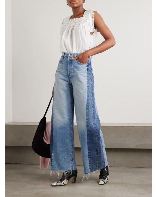 Mother Blue The Pipe Dream Button Sneak Fray Hoch Sitzende Jeans Mit Weitem Bein Und Distressed-Details