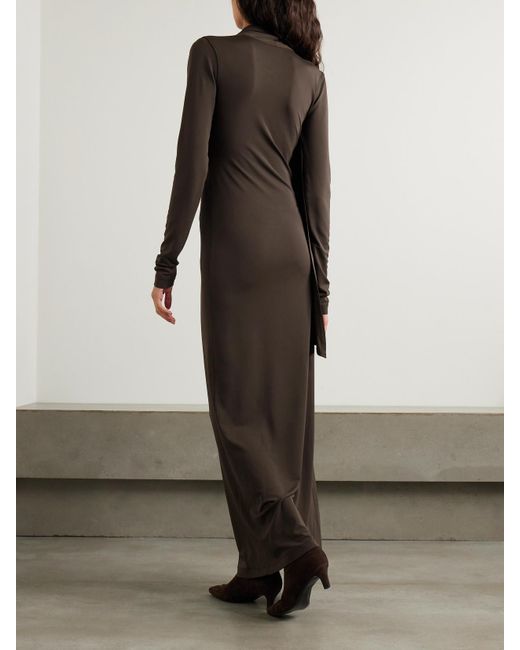 Totême  Brown Wrap-Effect Draped Stretch-Jersey Maxi Dress