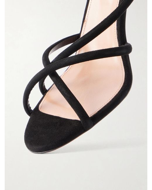 Aquazzura Black Horizon 85 Strap Suede Leather Sandal