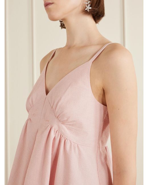 Proenza Schouler Pink Barker Gathered Striped Cotton-Blend Seersucker Top