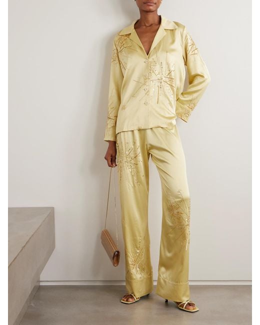 BERNADETTE Metallic Louis Embellished Silk-Blend Satin Shirt