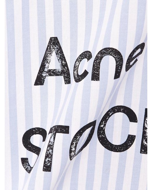 Acne White Oversized-Hemd Aus Gestreiftem Baumwoll-Oxford Mit Print
