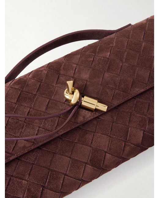 Bottega Veneta Brown Andiamo Intrecciato Suede Clutch