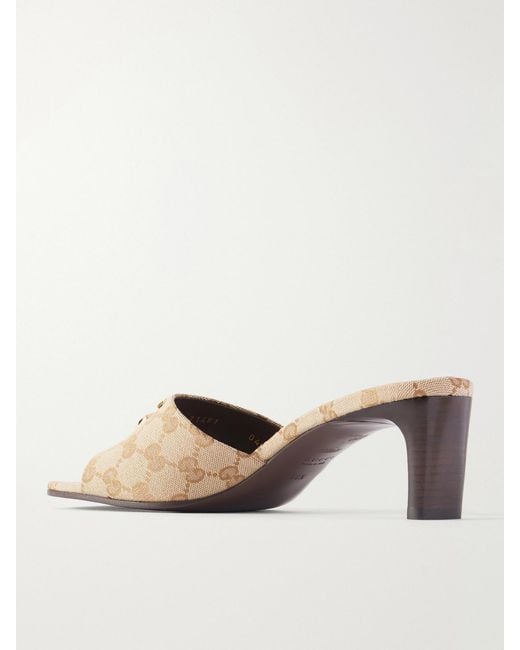 Gucci Natural Double G-Embellished Gg Supreme-Jacquard Canvas Mules
