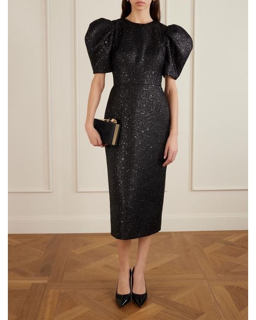 Erdem Black Bloom Embellished Satin Clutch