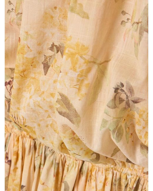 Zimmermann Natural Cascadian Schulterfreies Minikleid Aus Baumwoll-Voile Mit Blumenprint Und Spitzenbesätzen