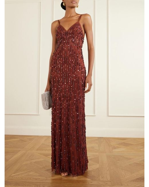 Jenny Packham Red Ishbel Sequin-Embellished Mesh Gown