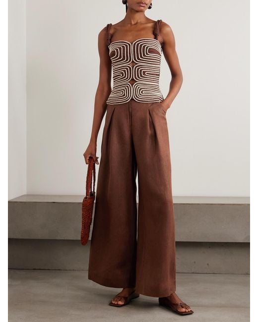 ANDRES OTALORA Brown Desperate Pleated Linen Wide-Leg Pants