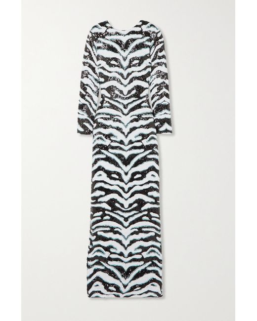 Halpern Sequined Zebraprint Tulle Maxi Dress in White Lyst