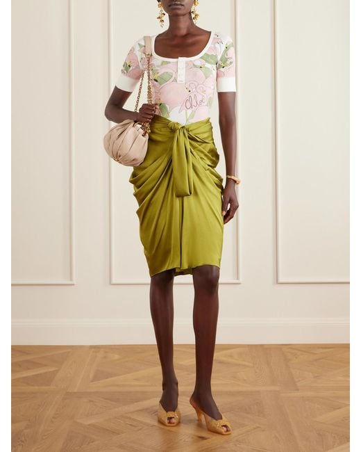Chloé Green Twist-Front Silk-Crepe De Chine Midi Skirt