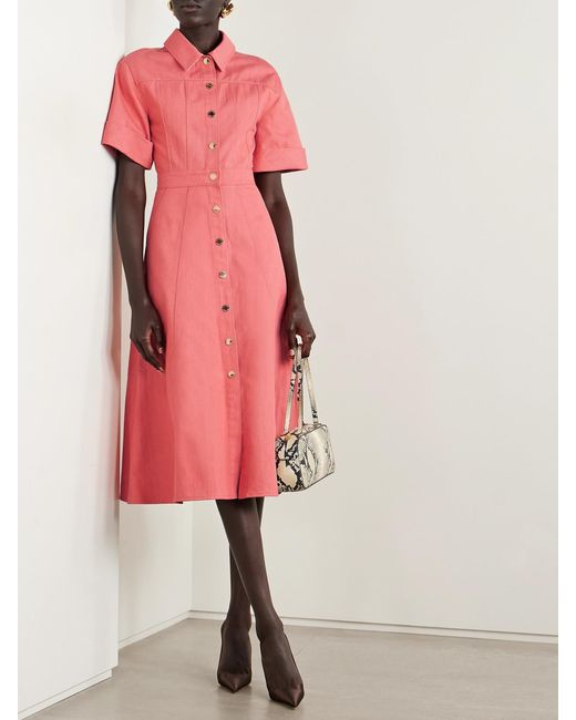 carolina herrera orange shirt dress Carolina Herrera Denim Midi Shirt Dress in Pink