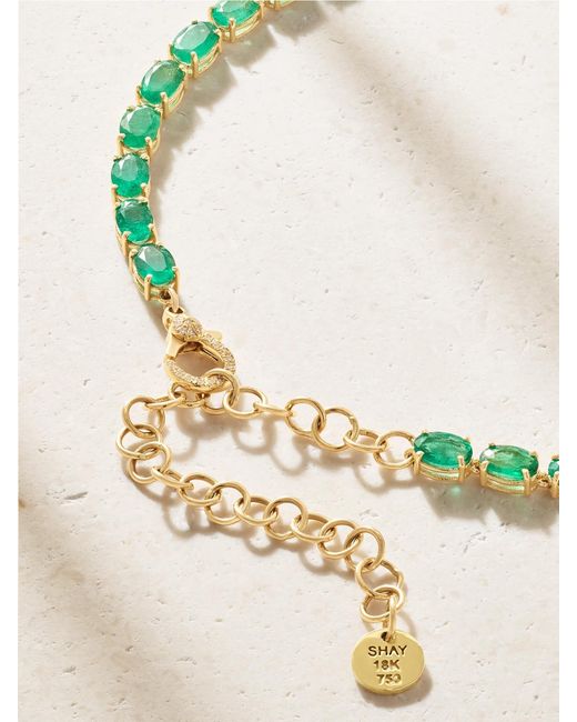 SHAY Green 18-Karat Emerald And Diamond Tennis Necklace