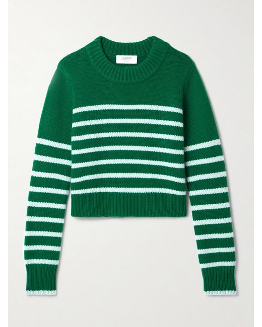 La Ligne Green Mini Marin Striped Wool And Cashmere-Blend Sweater