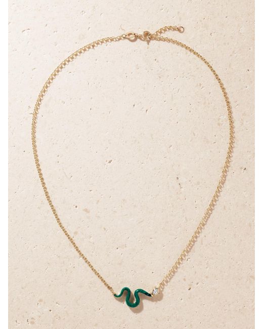 L'Atelier Nawbar Natural Boa 18-Karat, Malachite And Diamond Necklace