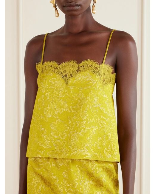 Saint Laurent Yellow Brocade And Lace Cami