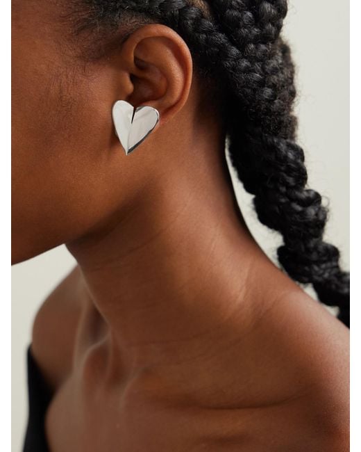 Alaïa White Torn Heart Silberfarbene Oversized-Ohrringe