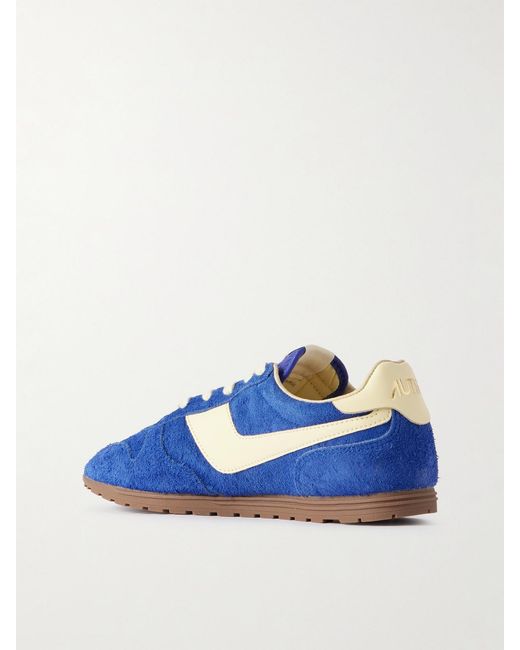 Autry Blue Windspin Leather-Trimmed Brushed Suede Sneakers