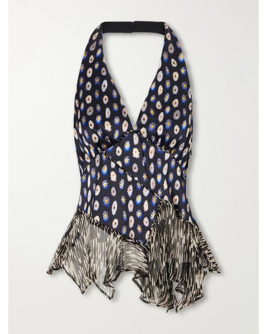 Staud Blue Maeva Ruffled Printed Silk-Blend Voile Top