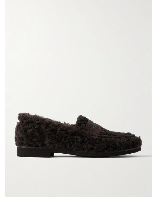 Brunello Cucinelli Black Loafers Aus Shearling Mit Shearling-Besätzen Und Zierperlen