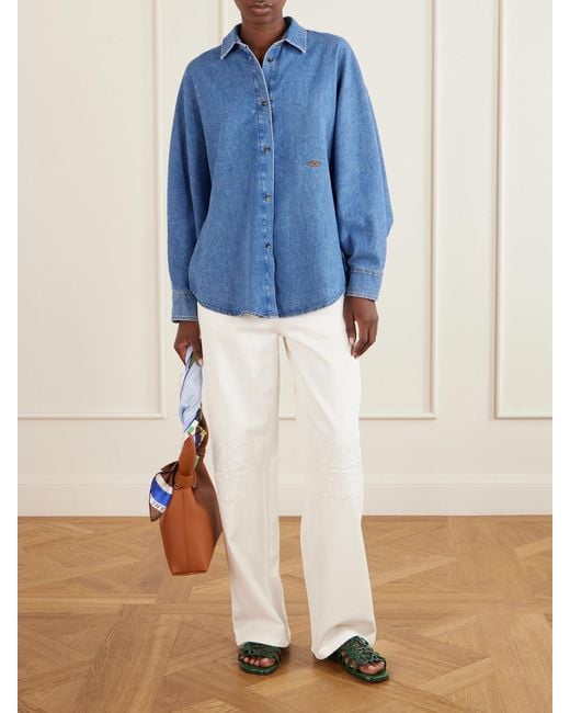 Loewe White Anagram-Embroidered Mid-Rise Wide-Leg Jeans