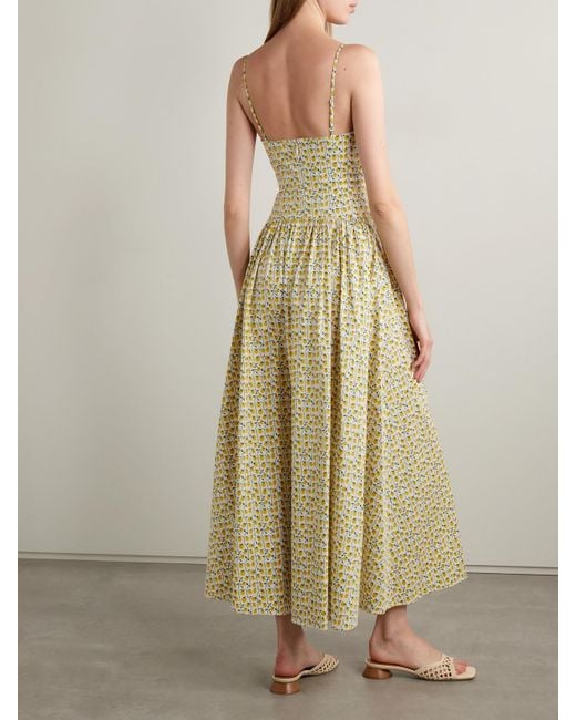 Staud White Dena Midikleid Aus Bedruckter Popeline Aus Einer Baumwollmischung Mit Falten