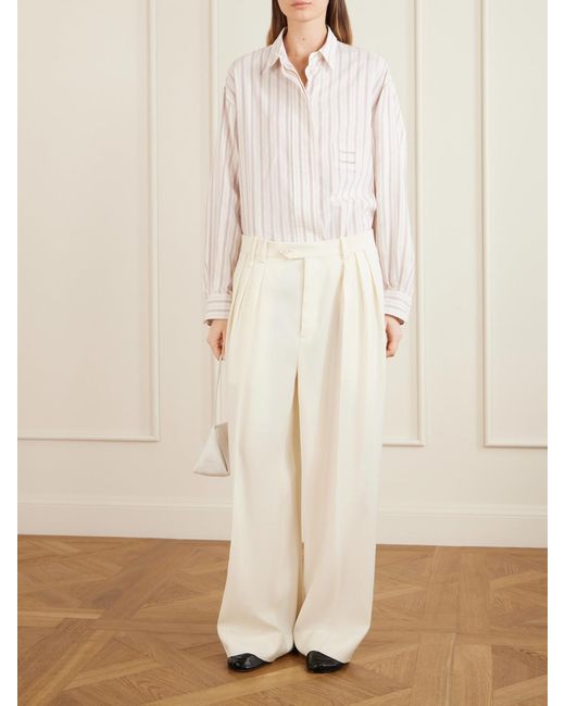Calvin Klein White Alexandra Pleated Grain De Poudre Wool Wide-Leg Pants
