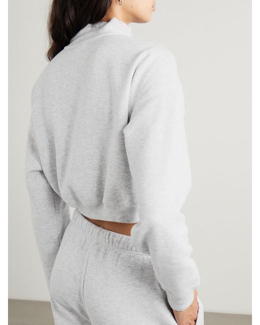 Skims White Cropped Cotton-Blend Jersey Half-Zip Sweater